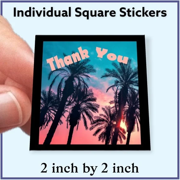 100 (2x2 Inch) Square Stickers, Twilight Palms High Gloss, Thank You - Picture 2 of 3